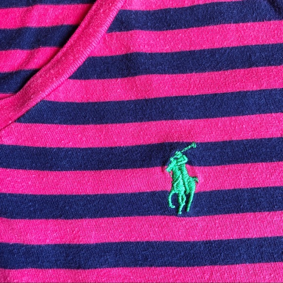 RALPH LAUREN T Shirt V Neck Horizontal Striped Medium Women’s - Picture 2 of 14